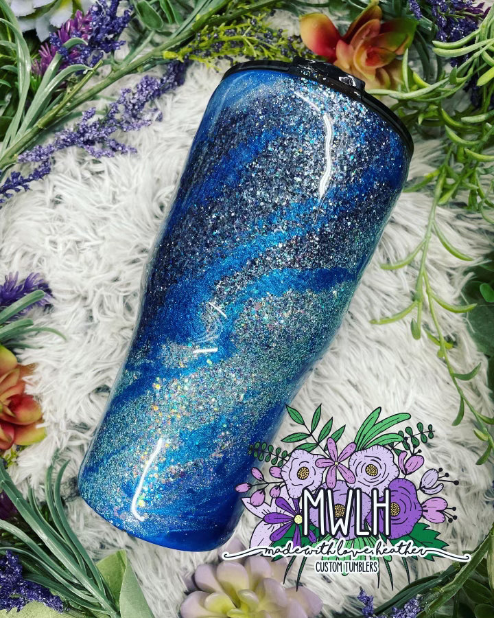 VDAY RTS - 30 oz Mystic Moth Blue Glitter Tumbler