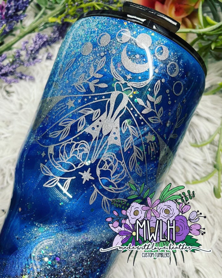 VDAY RTS - 30 oz Mystic Moth Blue Glitter Tumbler