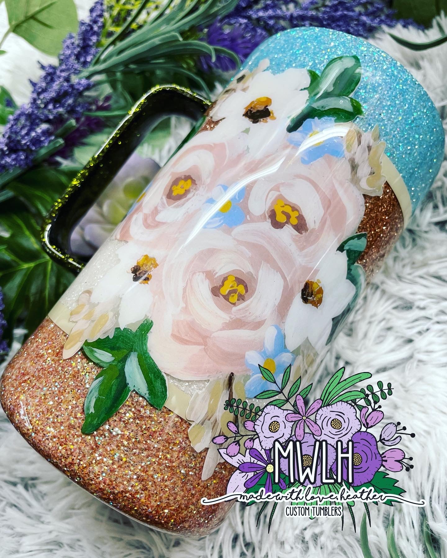 RTS - 20 oz Floral Glitter Camper Mug