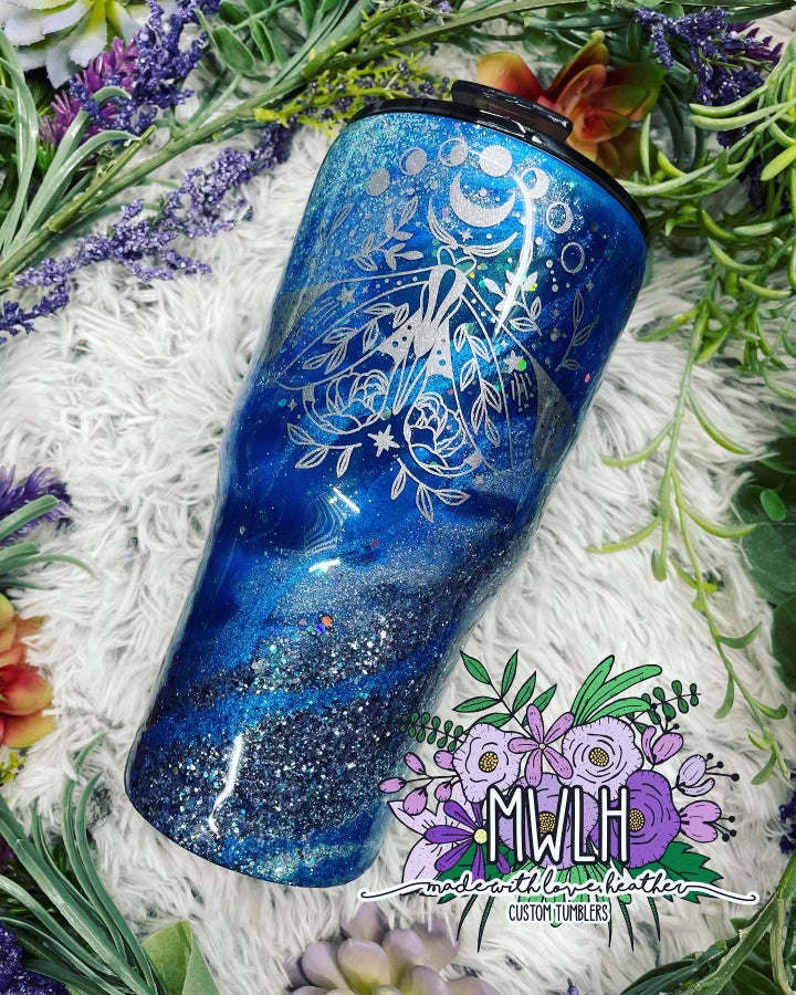 VDAY RTS - 30 oz Mystic Moth Blue Glitter Tumbler