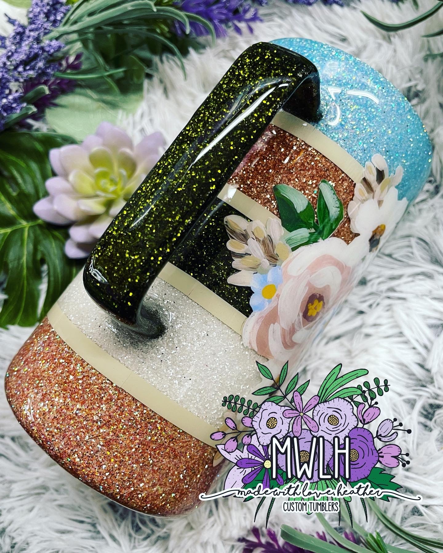 RTS - 20 oz Floral Glitter Camper Mug