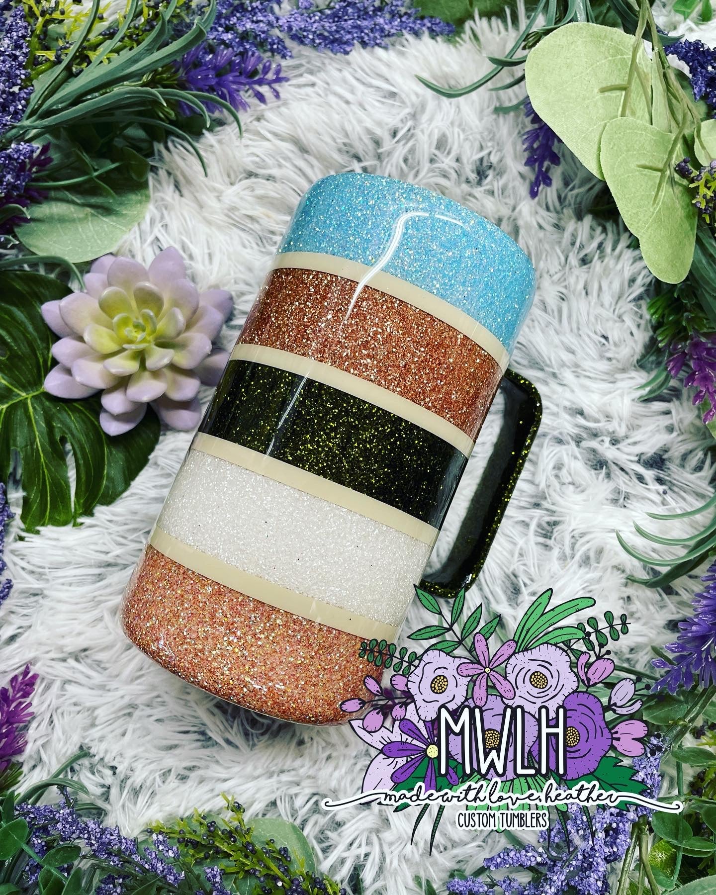 RTS - 20 oz Floral Glitter Camper Mug