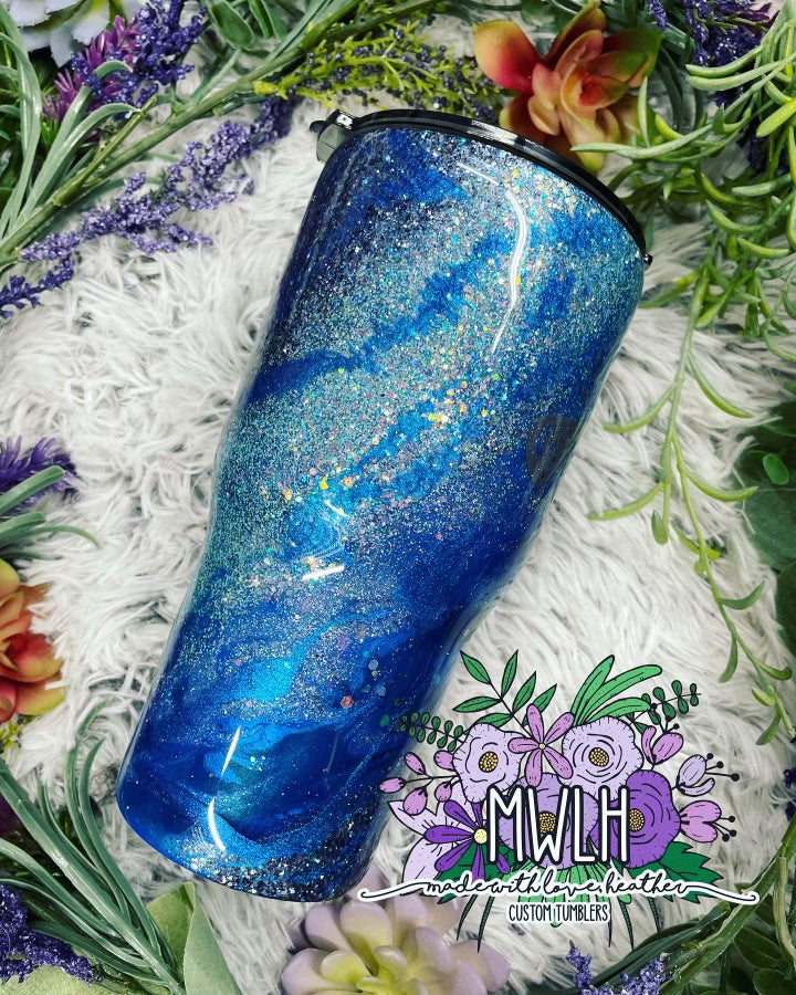 VDAY RTS - 30 oz Mystic Moth Blue Glitter Tumbler