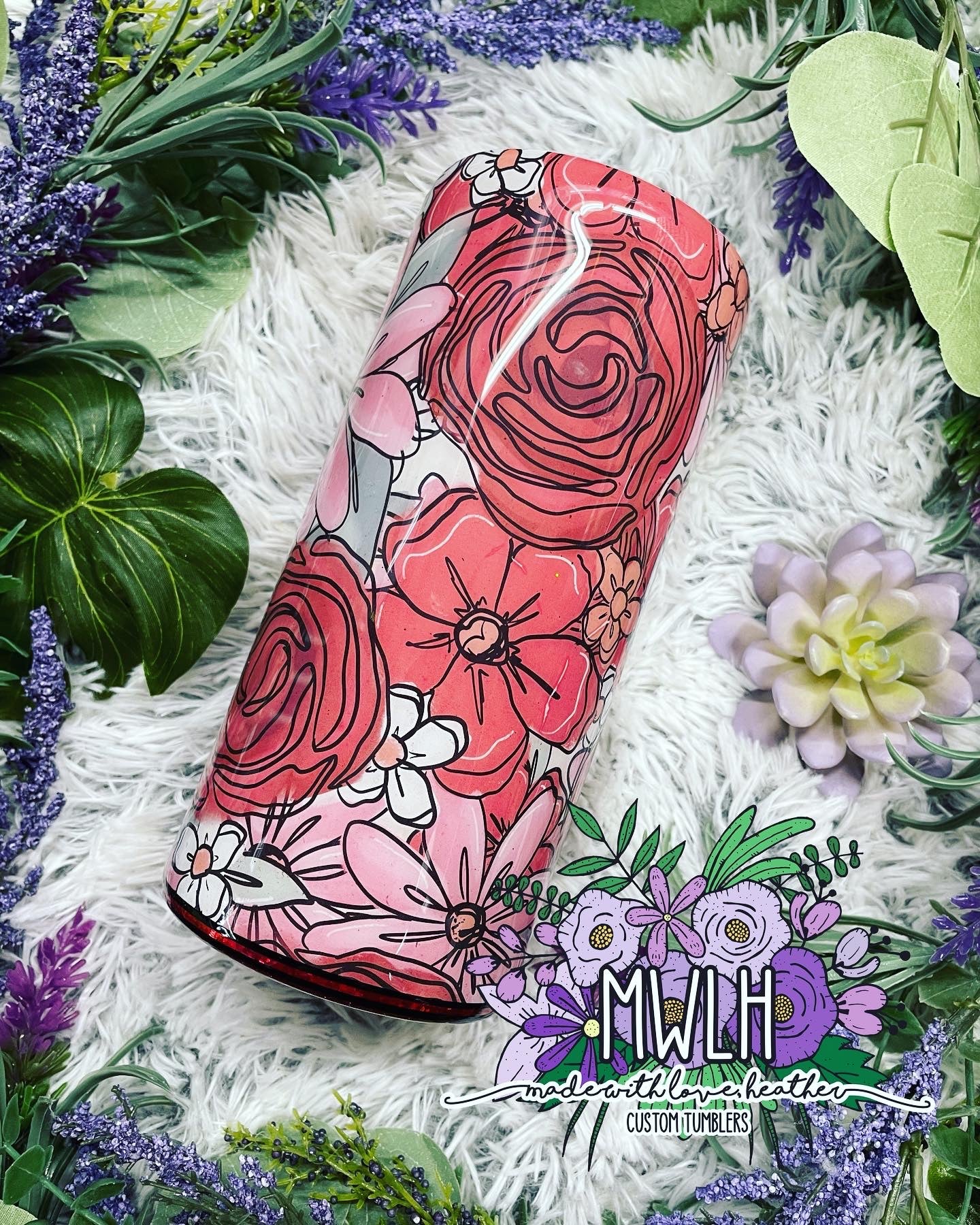 RTS - 22 oz Love Floral Glitter Fatty Tumbler