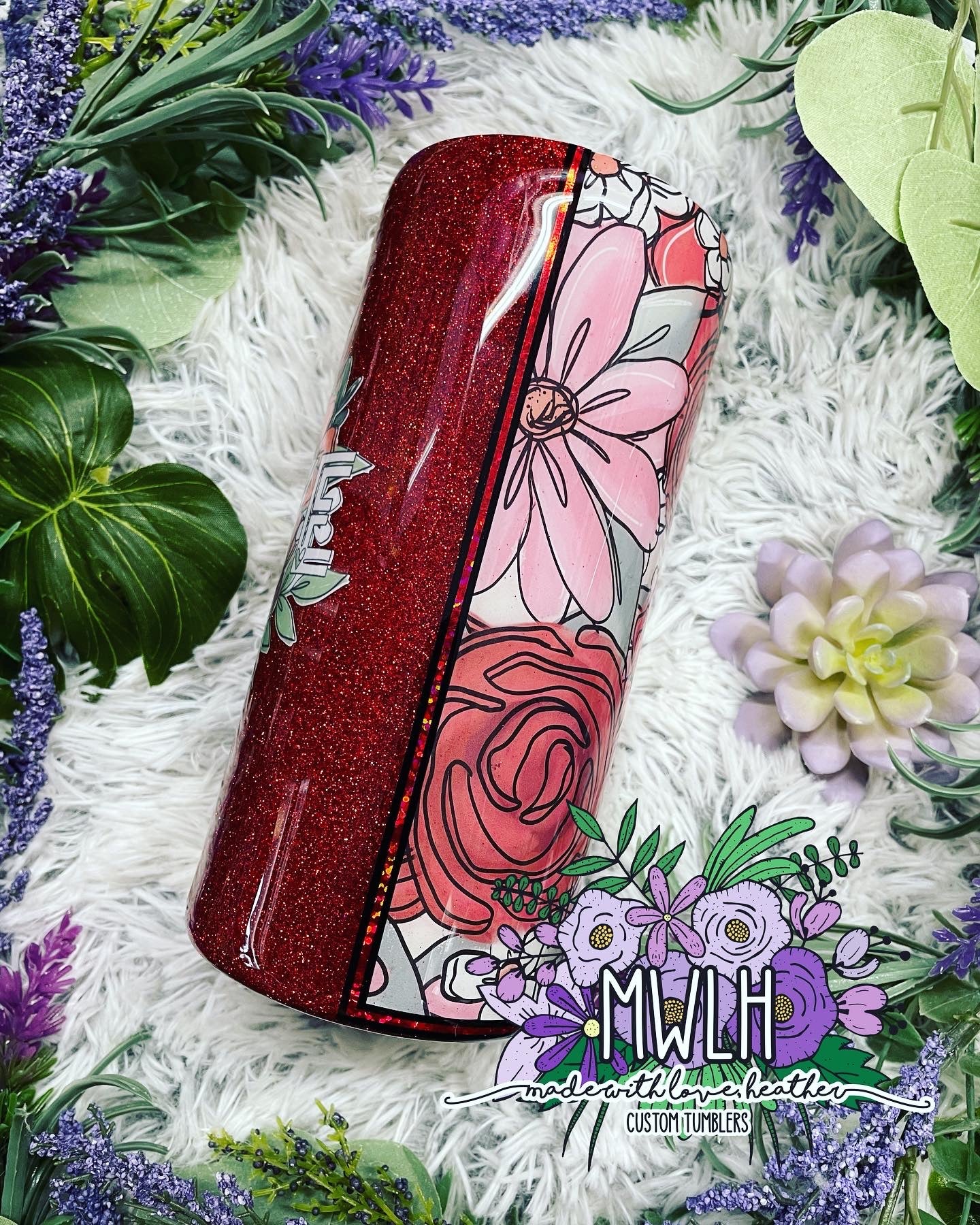 RTS - 22 oz Love Floral Glitter Fatty Tumbler