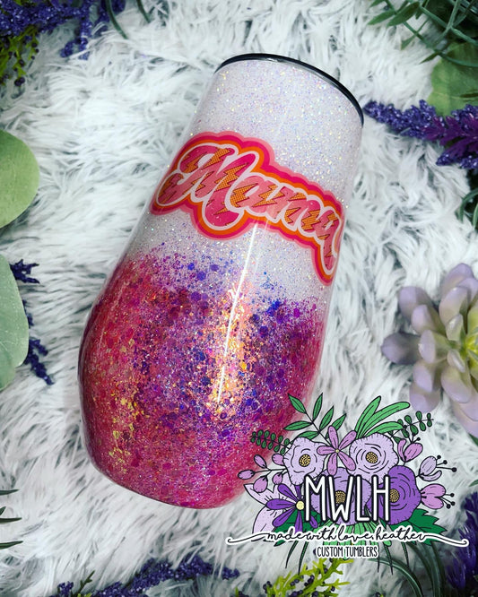 RTS - 17 oz Mama Glitter Wine Tumbler