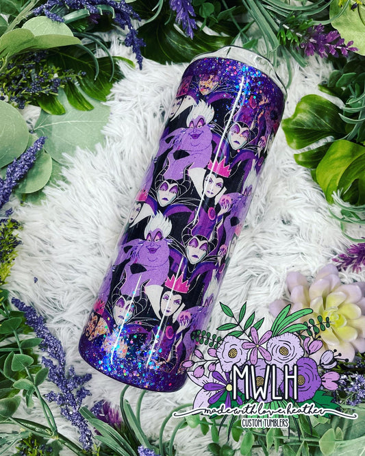 RTS - 20 oz Skinny Villain Fabric Glitter Tumbler