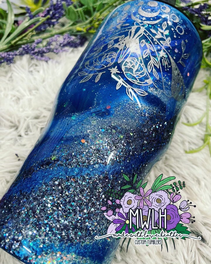 VDAY RTS - 30 oz Mystic Moth Blue Glitter Tumbler