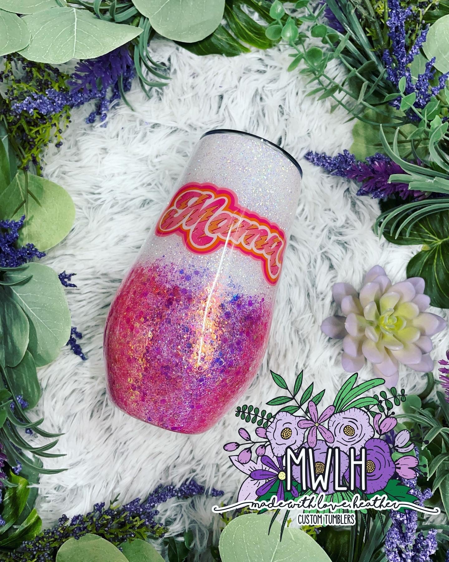 RTS - 17 oz Mama Glitter Wine Tumbler