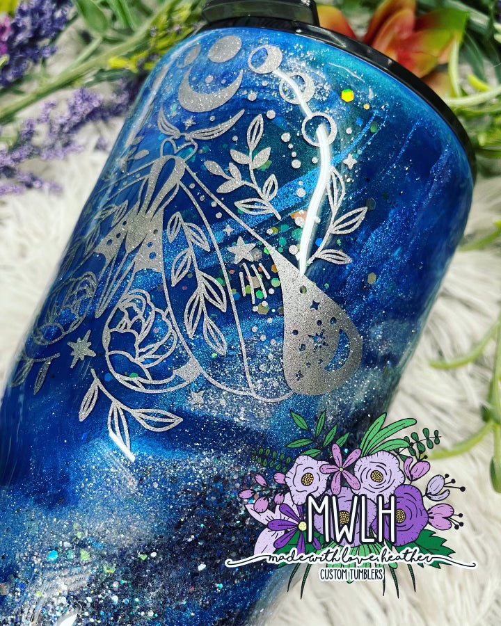 VDAY RTS - 30 oz Mystic Moth Blue Glitter Tumbler