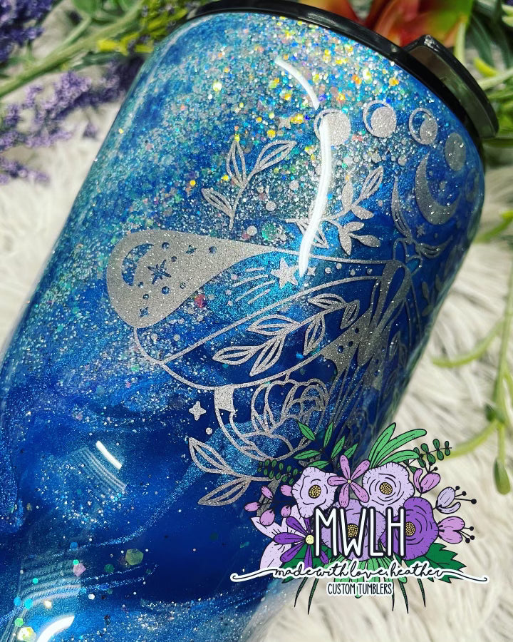 VDAY RTS - 30 oz Mystic Moth Blue Glitter Tumbler