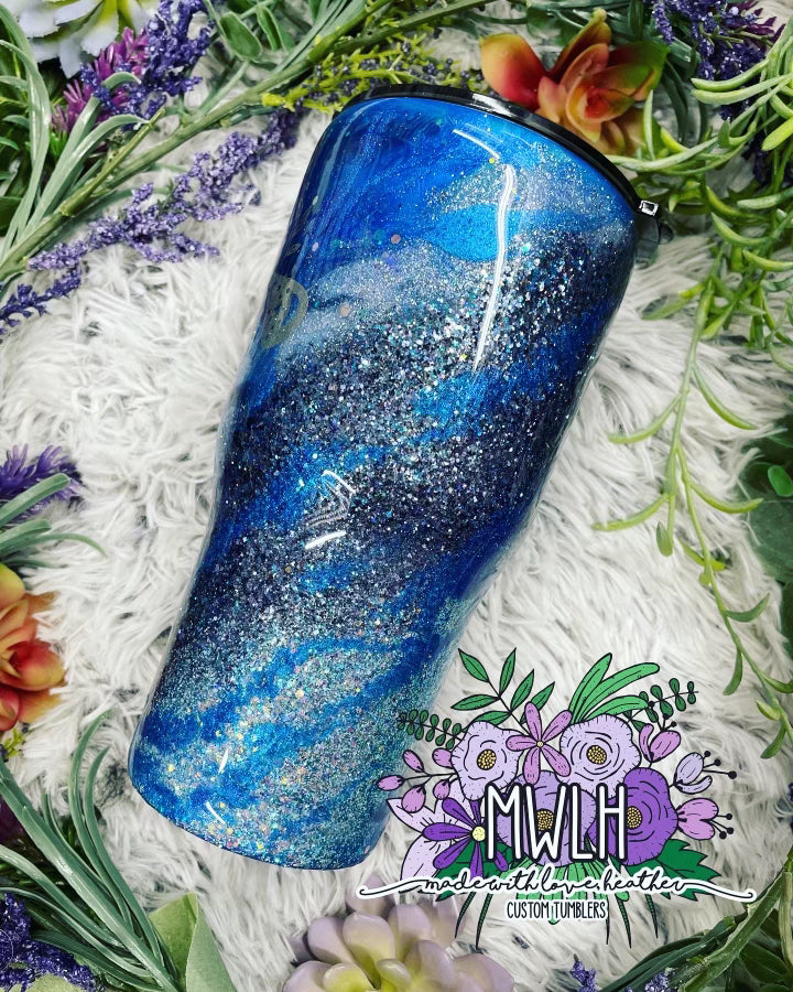 VDAY RTS - 30 oz Mystic Moth Blue Glitter Tumbler