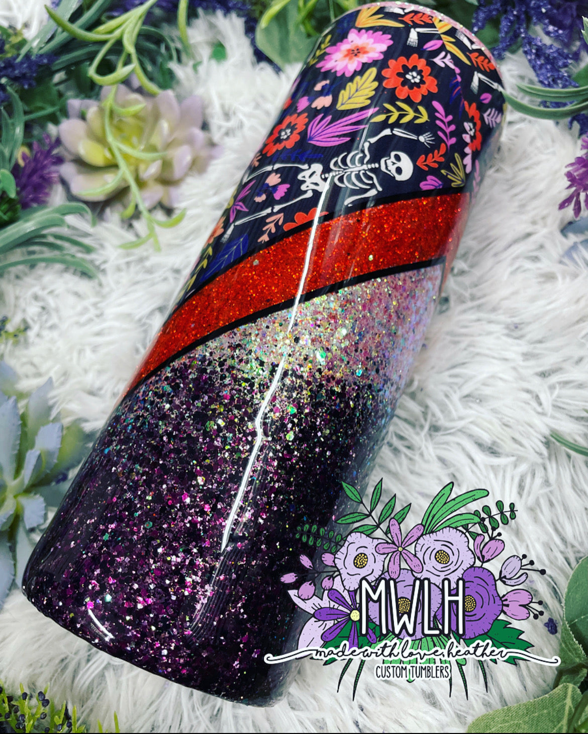 RTS - 24 oz Skeleton Glitter Skinny Tumbler