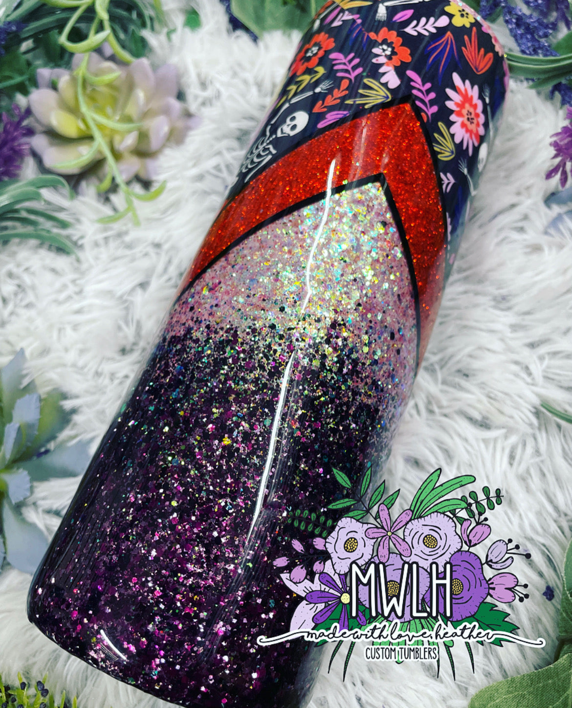 RTS - 24 oz Skeleton Glitter Skinny Tumbler