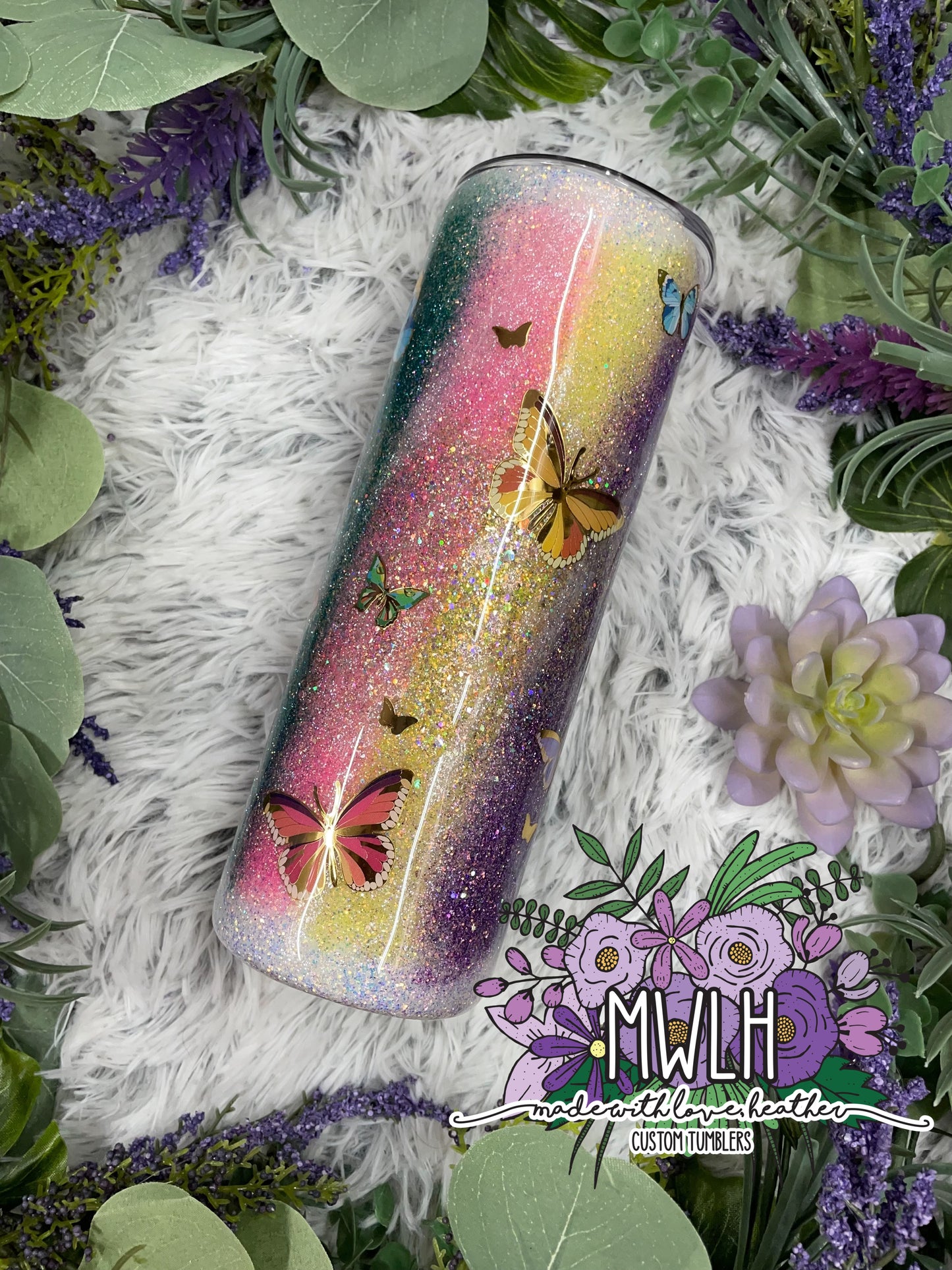 RTS - 20 oz Butterfly Multicolored Skinny Tumbler