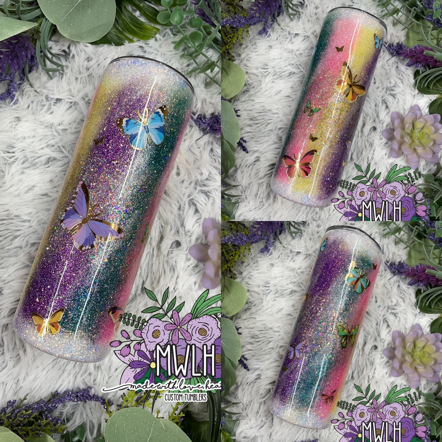 RTS - 20 oz Butterfly Multicolored Skinny Tumbler