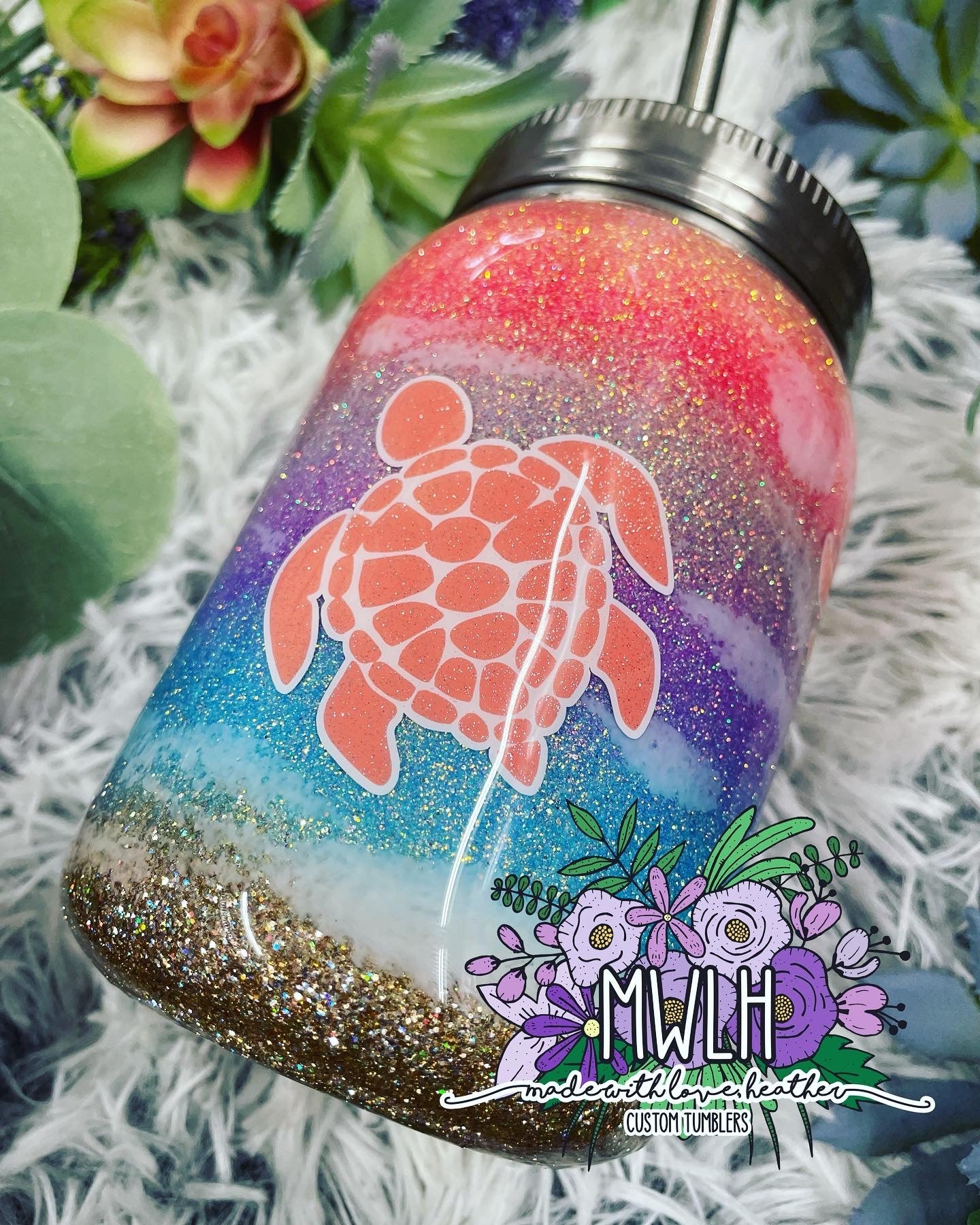 RTS - 14 oz Beach Mason Jar Tumbler