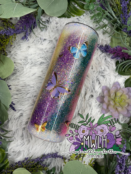 RTS - 20 oz Butterfly Multicolored Skinny Tumbler