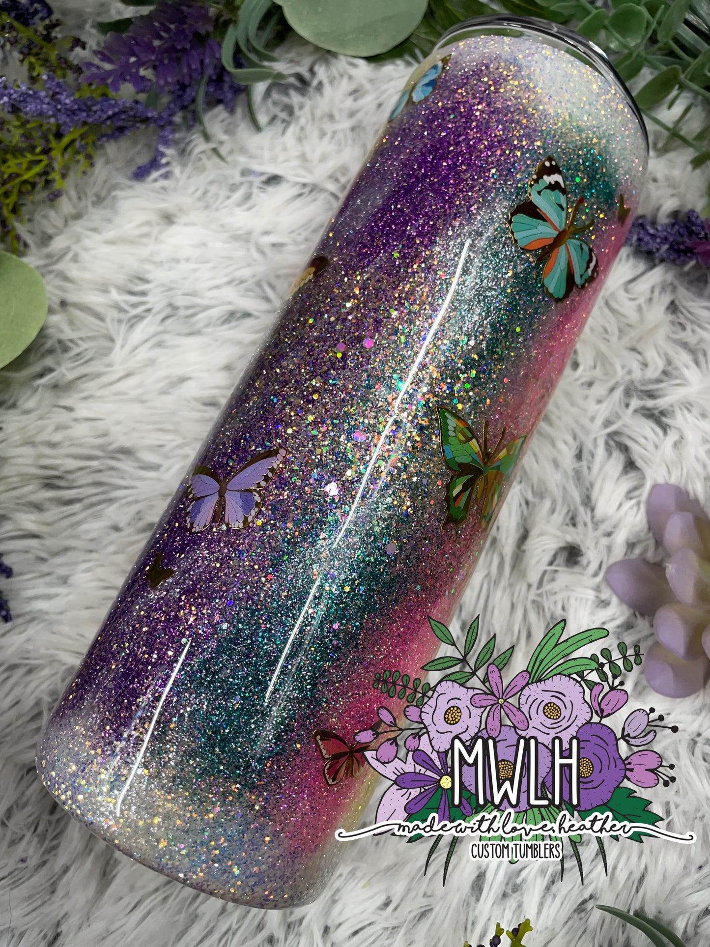 RTS - 20 oz Butterfly Multicolored Skinny Tumbler