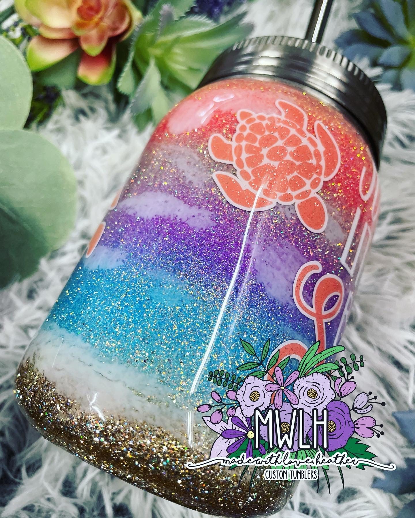 RTS - 14 oz Beach Mason Jar Tumbler