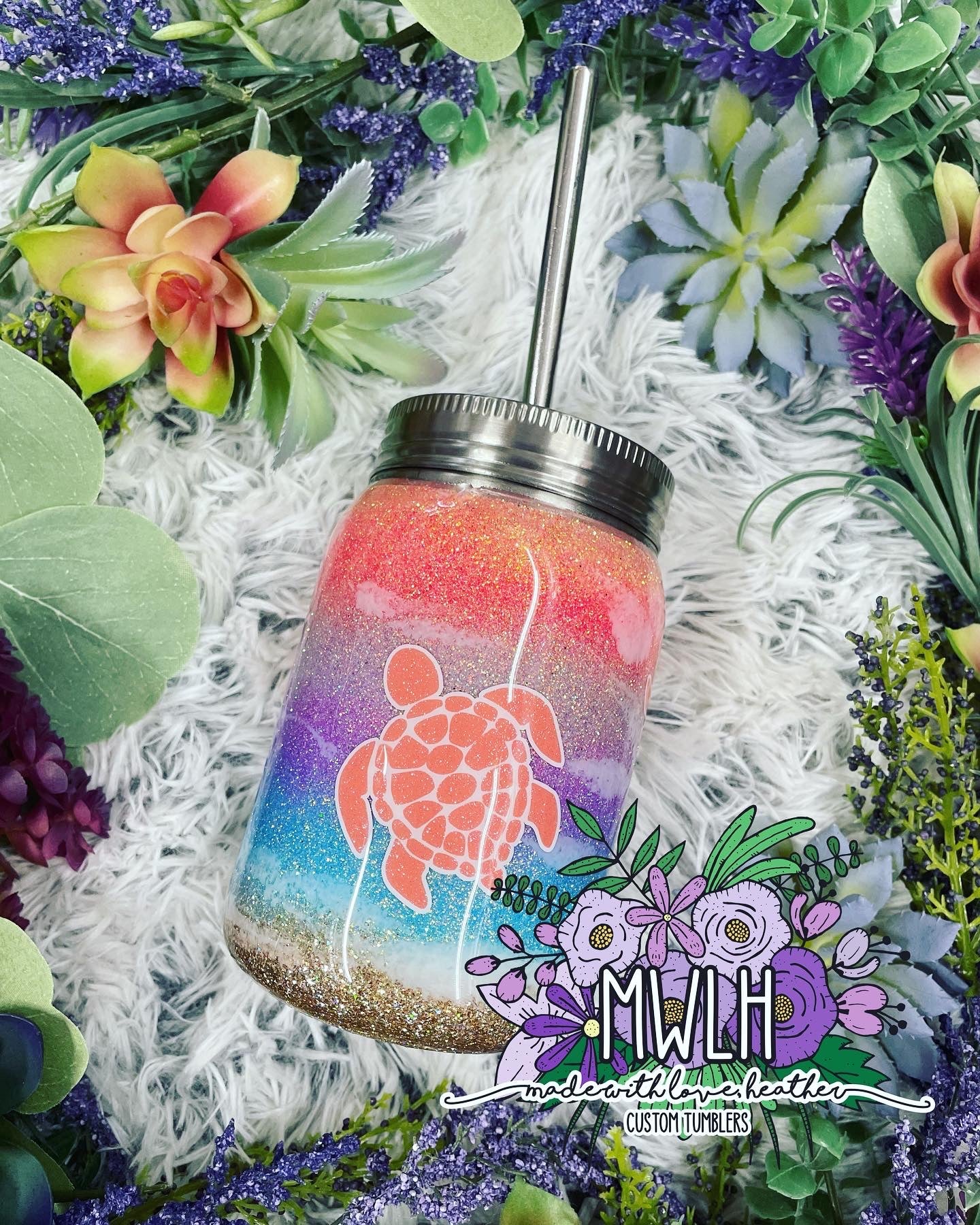 RTS - 14 oz Beach Mason Jar Tumbler